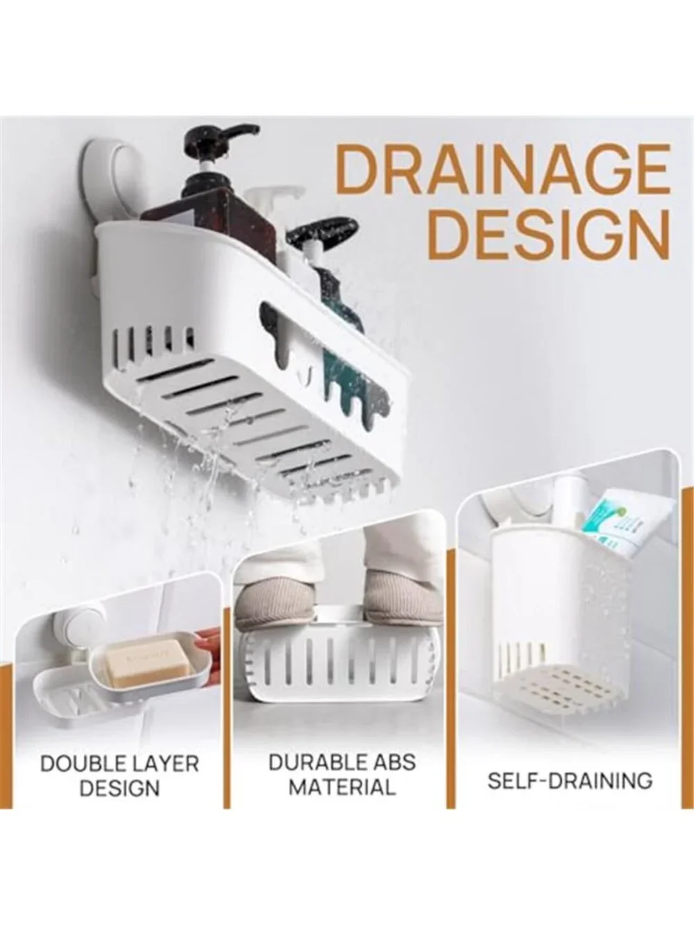 Shower Caddy Suction Organizer Bathroom Shelf No Drill Soap Toothbrush